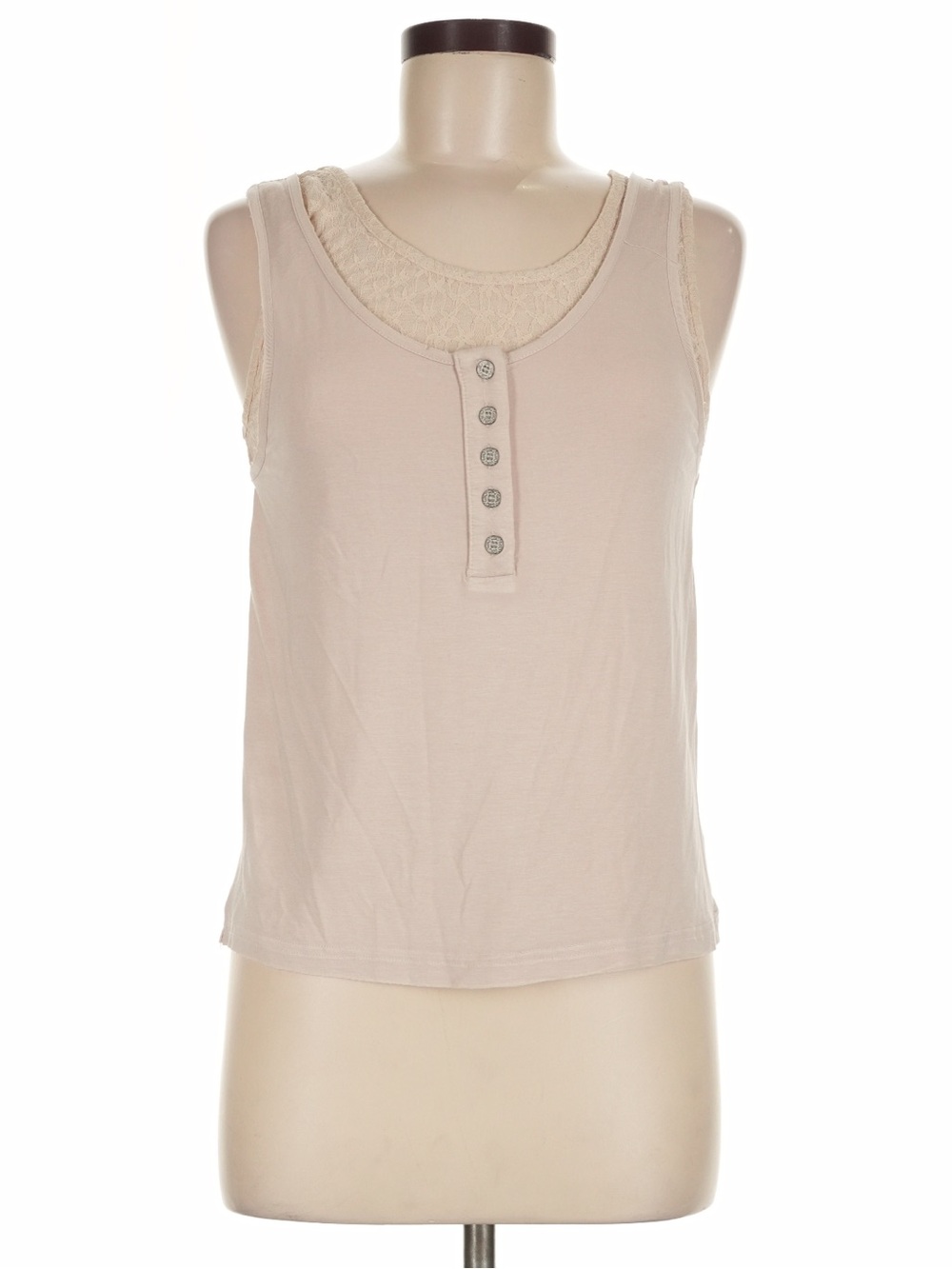 New: POL “Delicate Charm” Lace Inset Front Button Detail  Boho Tank Top• Medium